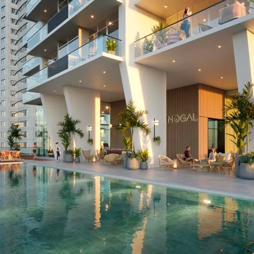 The Nogal residential project offers many amenities like pools, a gym, athletic courts, social areas, and a business center.