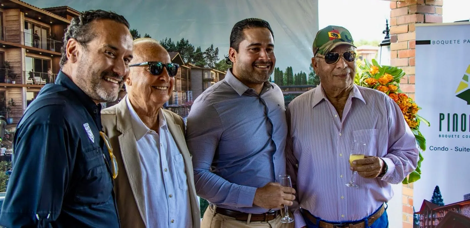 At the ground-breaking ceremony of Pinoalto in Boquete, Jose Manuel Bern (far left) and Herman Bern, Sr. (far right), both principals in Empresas Bern the project’s developer, discussed the project with local officials and business leaders.