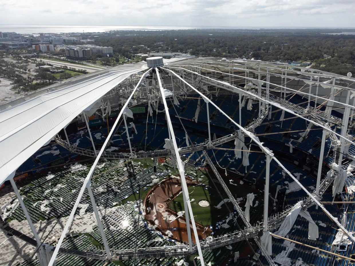 The dome over Tropicana Field, the Tampa Bay Rays home stadium in St. Petersburg, was destroyed entirely.