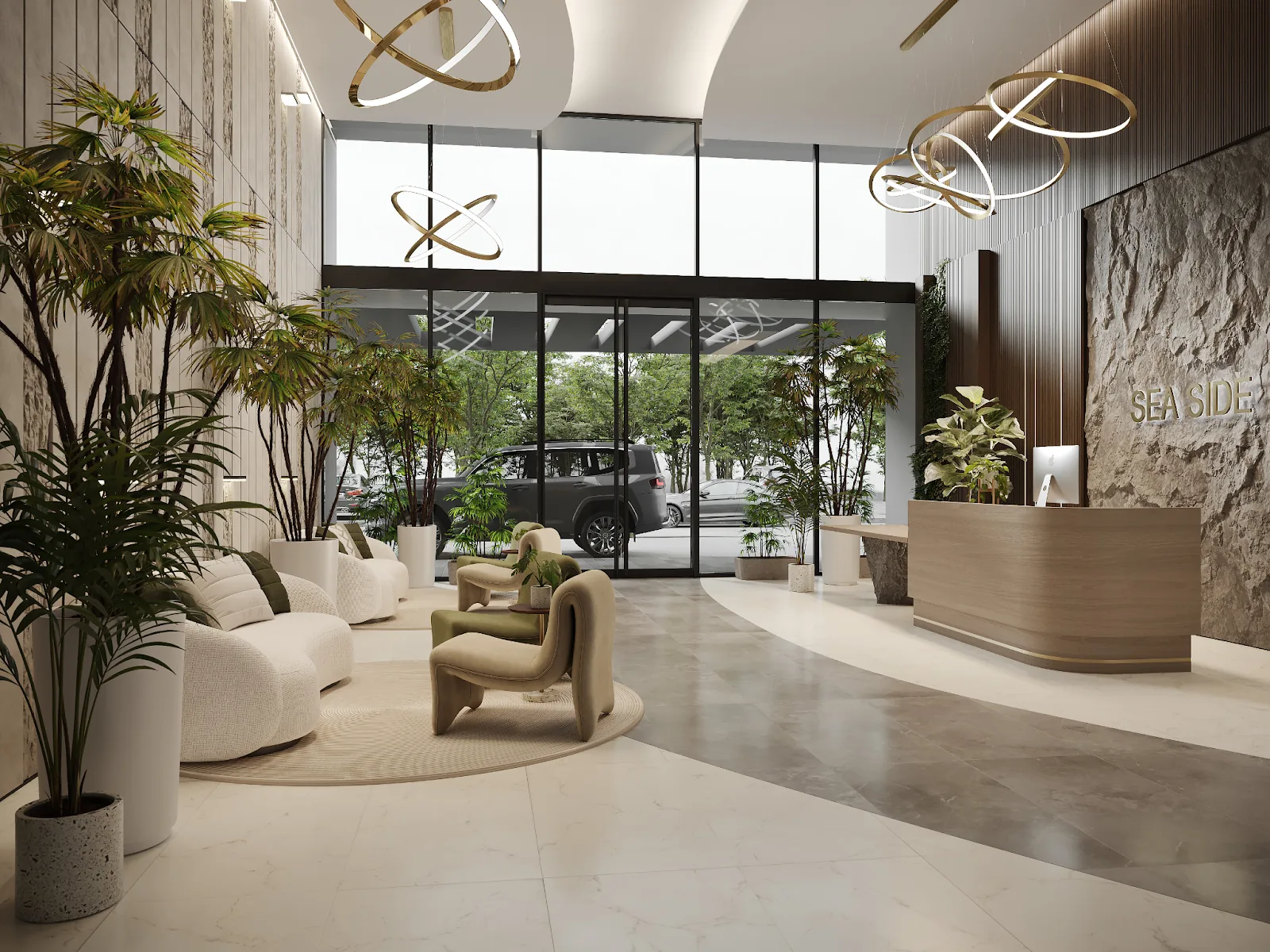 On-site property management is ideal for both the renter and the investor by offering immediate attention to issues and a daily positive customer experience. The lobby is inviting and warm while also offering a professional tone.