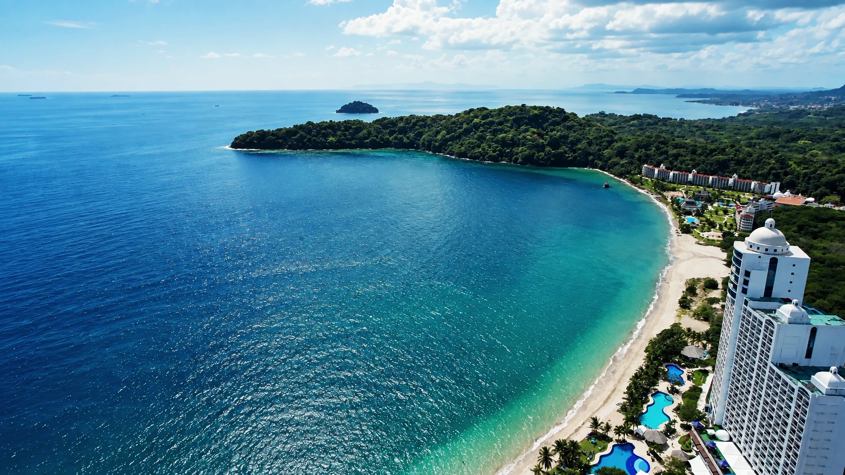 Casa Bonita tower aerial view with Playa Bonita surroundings