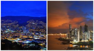 Medellin and Panama Skyline at night