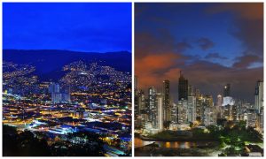 Medellin and Panama Skylines side by side